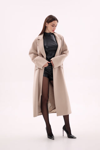 Toscana Leather Accent Cashmere Blend Overcoat
