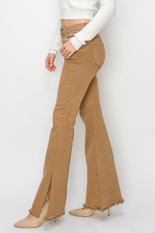 RISEN Brown Side Slit Flared Leg Denim Jeans