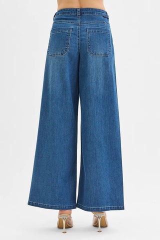 RISEN Pleated Wide Leg Denim Jeans