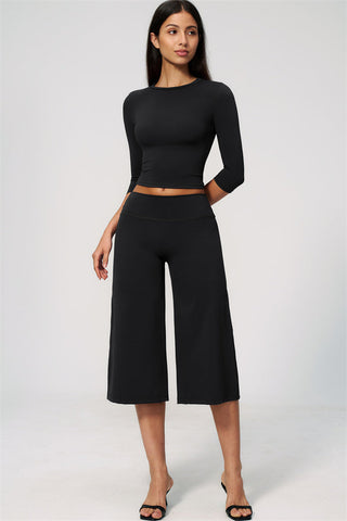 The Natalia Half-Sleeve Top Wide-Leg Crop 2-Piece Set