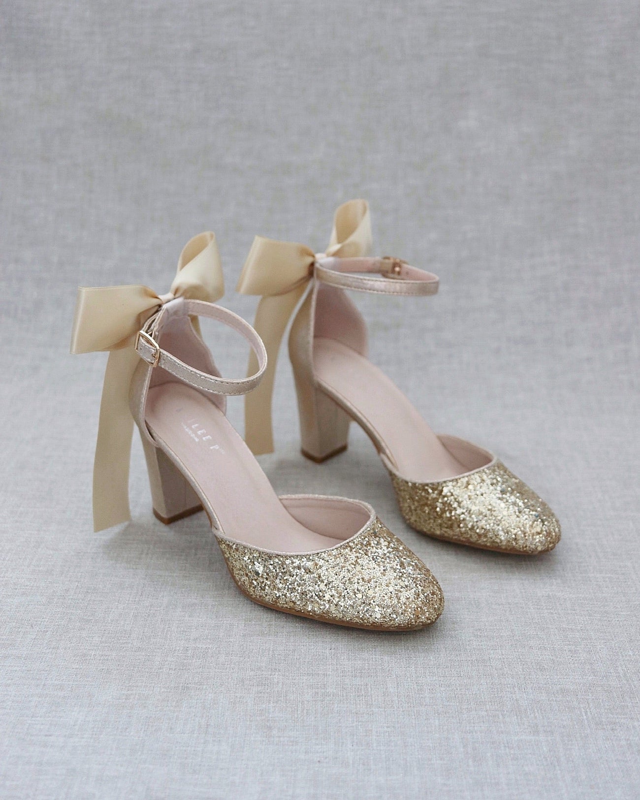 Rock Glitter Block Heel with Back Satin Bow - Glamourous Grace