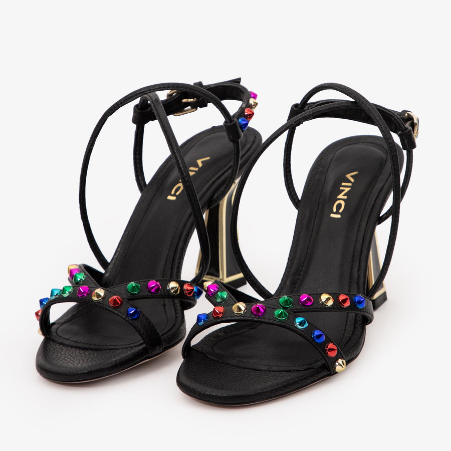 The Aurora Black Leather Strappy Women Sandal - Glamourous Grace