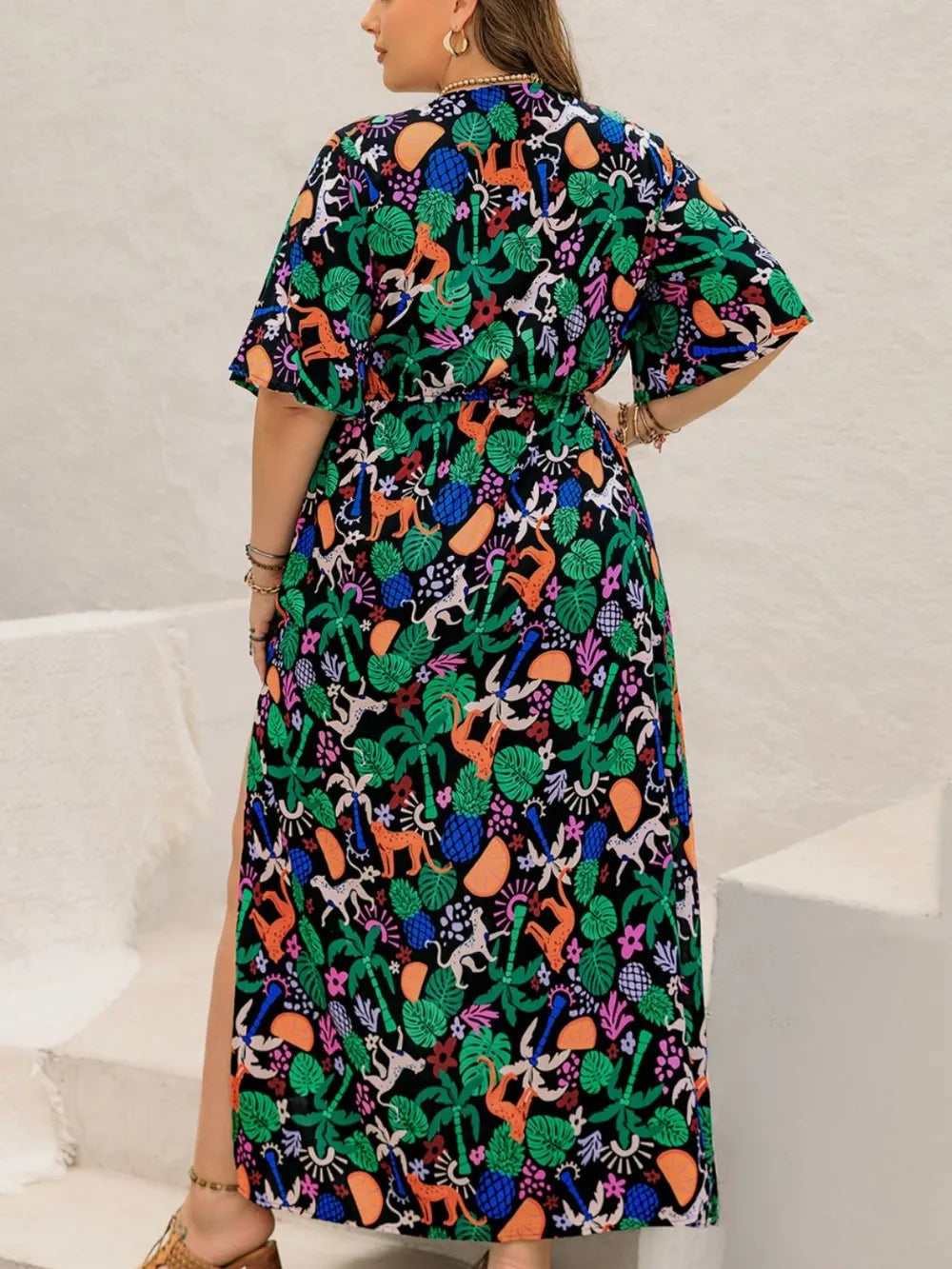 Plus Size Printed Maxi Split Dress - Glamourous Grace