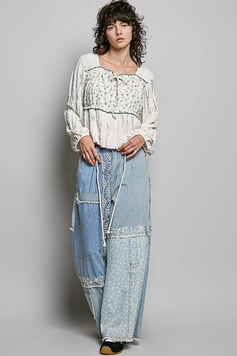 POL Square Neck Lace Long Balloon Sleeve Top - Glamourous Grace