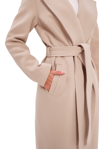 Zane Cashmere Wool Blend Overcoat in Beige