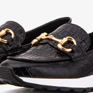 The Milan Black Croc-Embossed Patent Leather Women Sneaker - Glamourous Grace