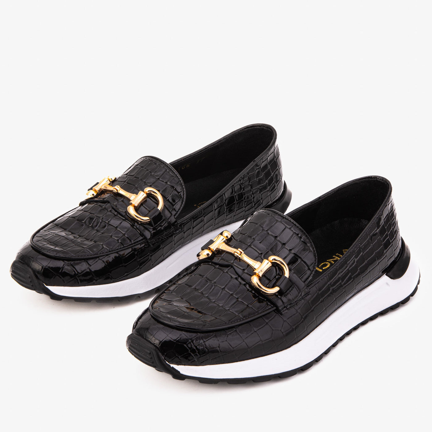 The Milan Black Croc-Embossed Patent Leather Women Sneaker - Glamourous Grace