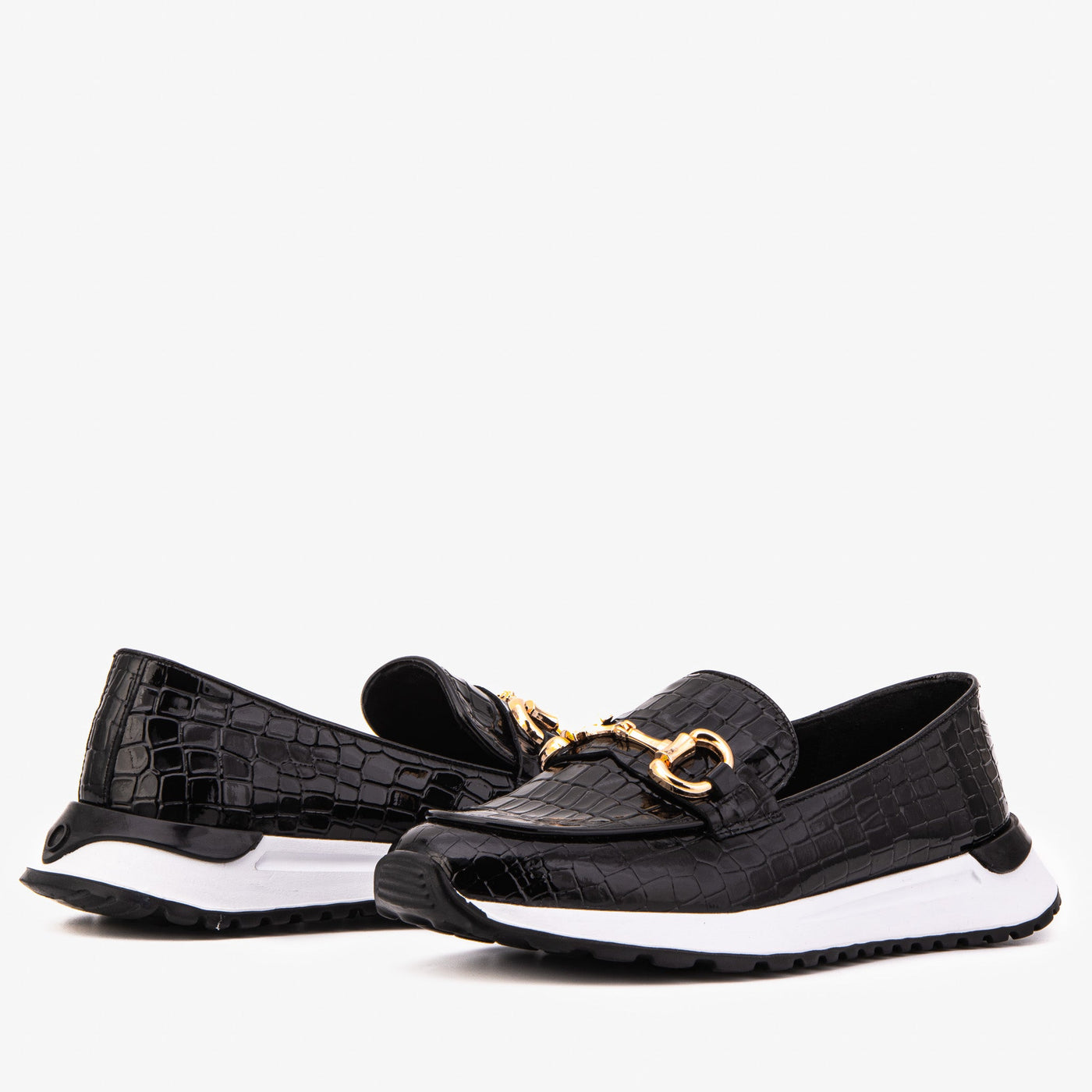The Milan Black Croc-Embossed Patent Leather Women Sneaker - Glamourous Grace