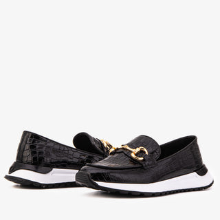 The Milan Black Croc-Embossed Patent Leather Women Sneaker - Glamourous Grace