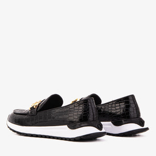The Milan Black Croc-Embossed Patent Leather Women Sneaker - Glamourous Grace