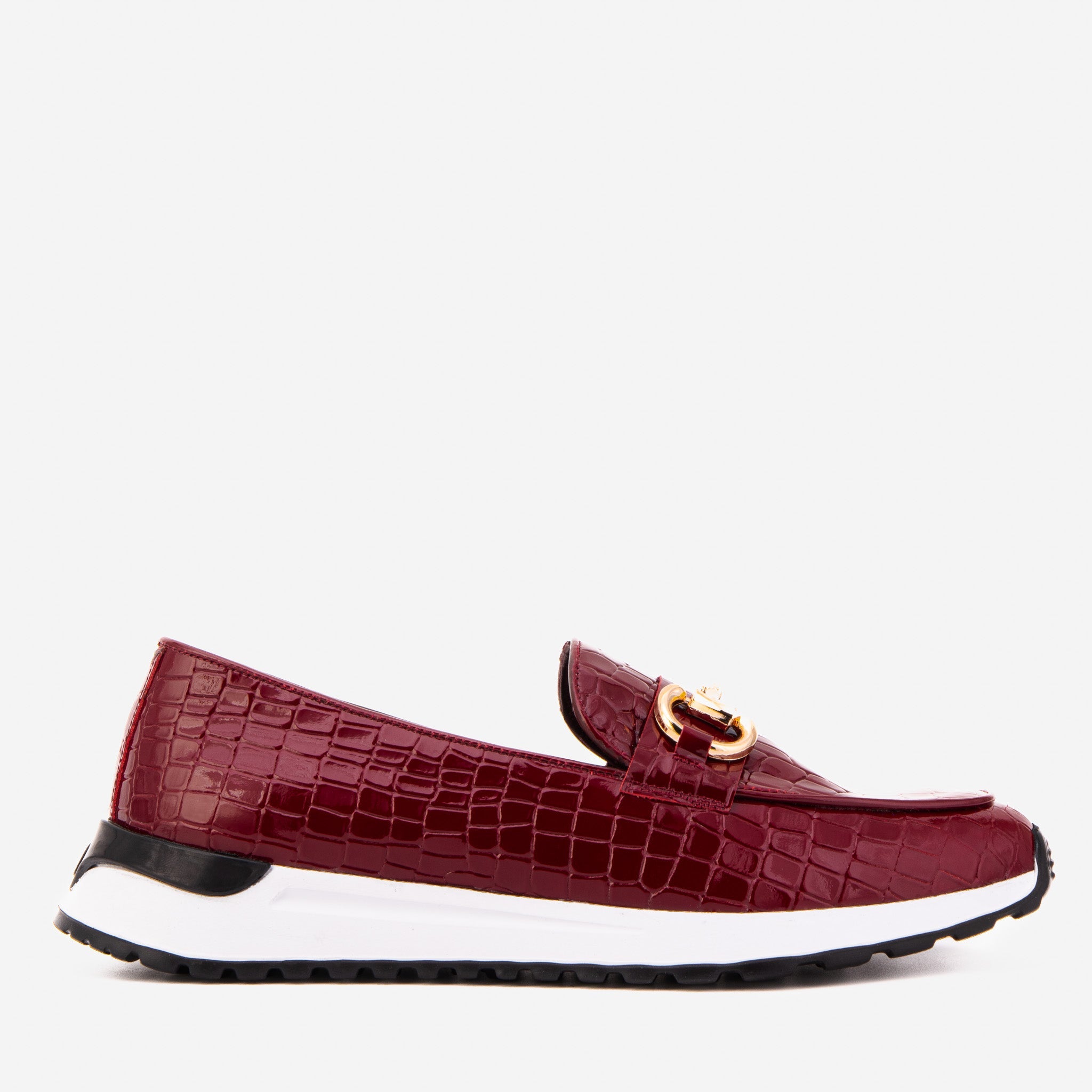 The Milan Burgundy Croc-Embossed Patent Leather Women Sneaker - Glamourous Grace