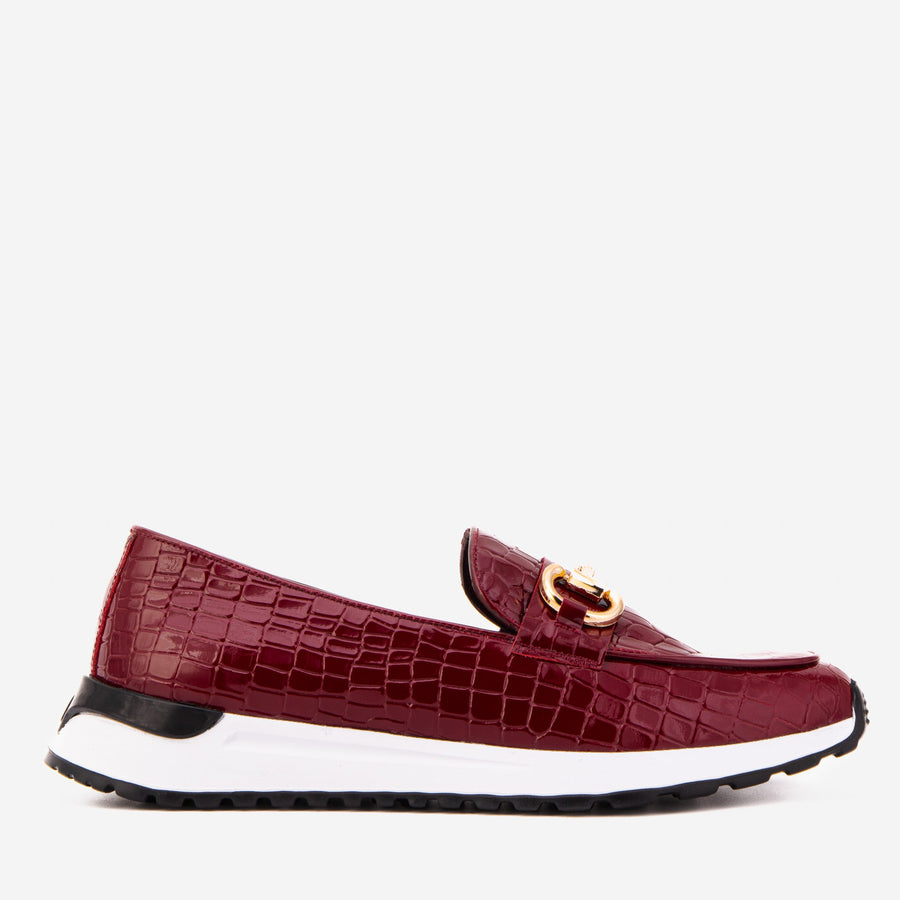 The Milan Burgundy Croc-Embossed Patent Leather Women Sneaker - Glamourous Grace