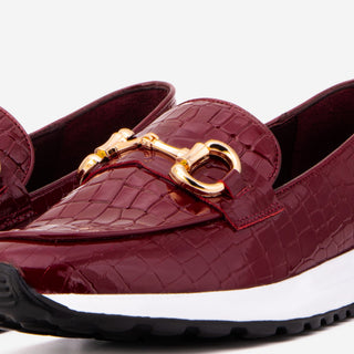 The Milan Burgundy Croc-Embossed Patent Leather Women Sneaker - Glamourous Grace