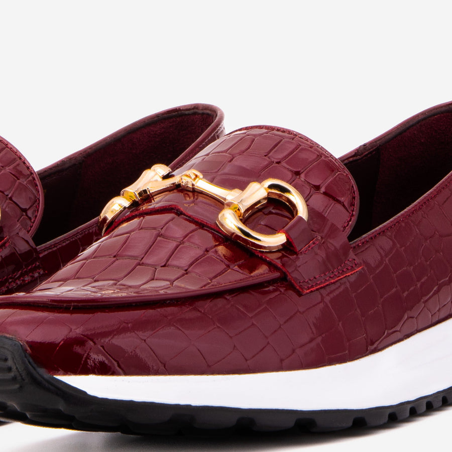 The Milan Burgundy Croc-Embossed Patent Leather Women Sneaker - Glamourous Grace