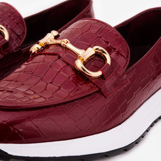 The Milan Burgundy Croc-Embossed Patent Leather Women Sneaker - Glamourous Grace