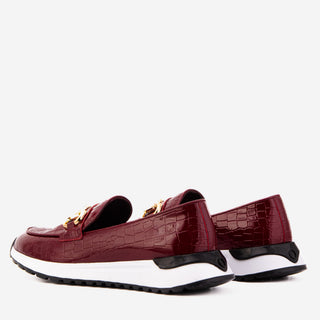 The Milan Burgundy Croc-Embossed Patent Leather Women Sneaker - Glamourous Grace