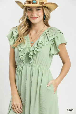 Umgee Textured Ruffle Midi Dress - Glamourous Grace