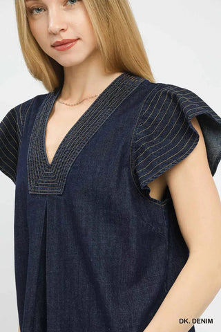 Umgee Cap Sleeve Denim Top - Glamourous Grace