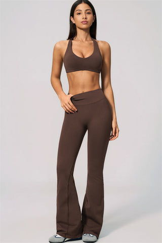 The Velvetine Halter Sports Bra Flared Leggings 2-Piece Set