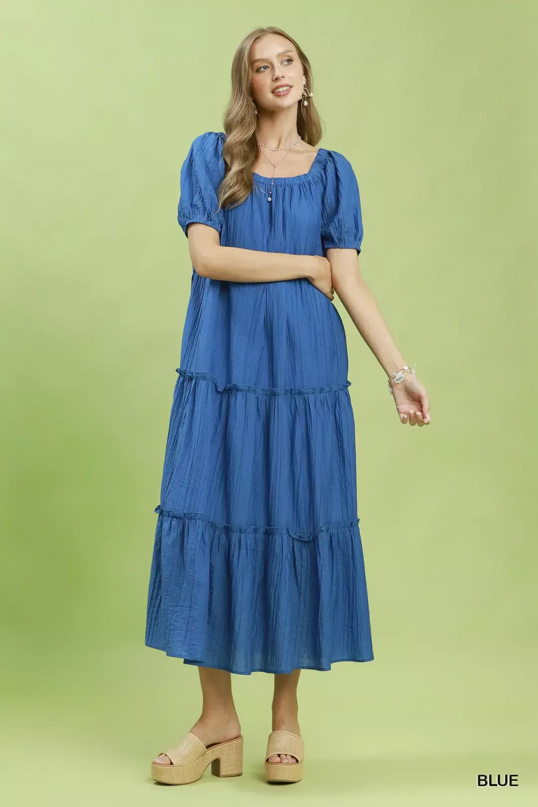 Umgee Textured Tiered Midi Dress in Blue - Glamourous Grace