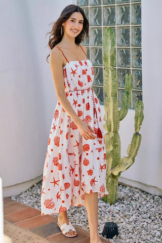 SO ME Shell Print Tiered Lined Midi Cami Dress With Belt - Glamourous Grace