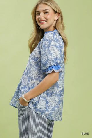 Umgee Floral Print Puff Sleeve Top - Glamourous Grace