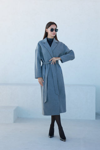 Logan Leather Trim Cashmere Blend Overcoat in Grey