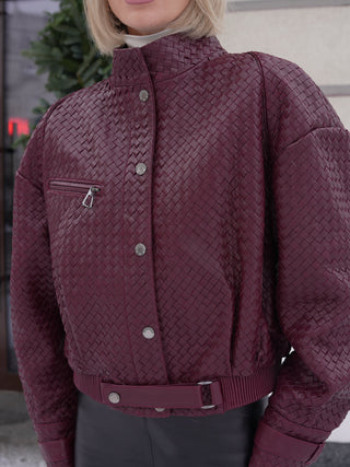 Marlowe Braided Genuine Leather Jacket in Bordeaux