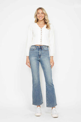 Judy Blue Tummy Control Back Embroidered Pocketed Bootcut Jeans