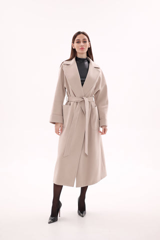 Marley Wraparound Wool Cashmere Coat in Nude