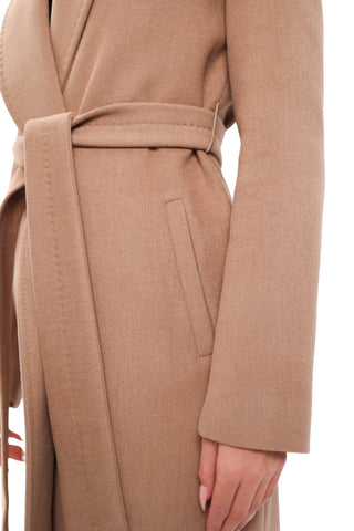 Geneva Classic Wraparound Wool Blend Overcoat in Camel