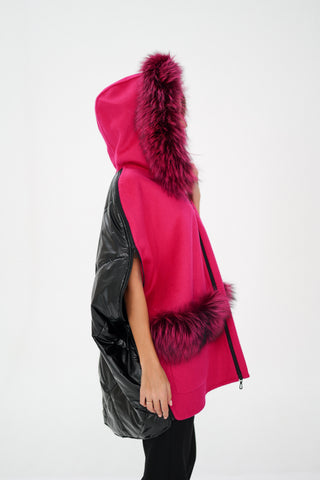 Saga®Furs Silver Fox Wool Alpaca Poncho Vest in Fuchsia