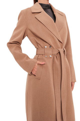 Justine Cashmere Blend Overcoat in Camel, 100cm