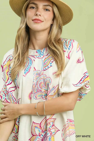 Umgee Paisley Print Puff Sleeve Top - Glamourous Grace