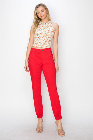 RISEN Red Denim Relaxed Jogger Jeans