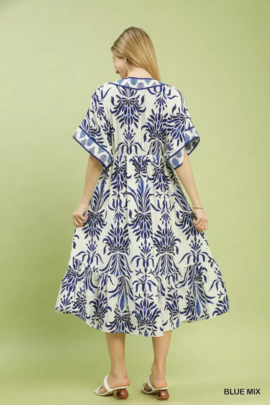 Umgee Mix Floral Border Midi Dress with Pockets - Glamourous Grace