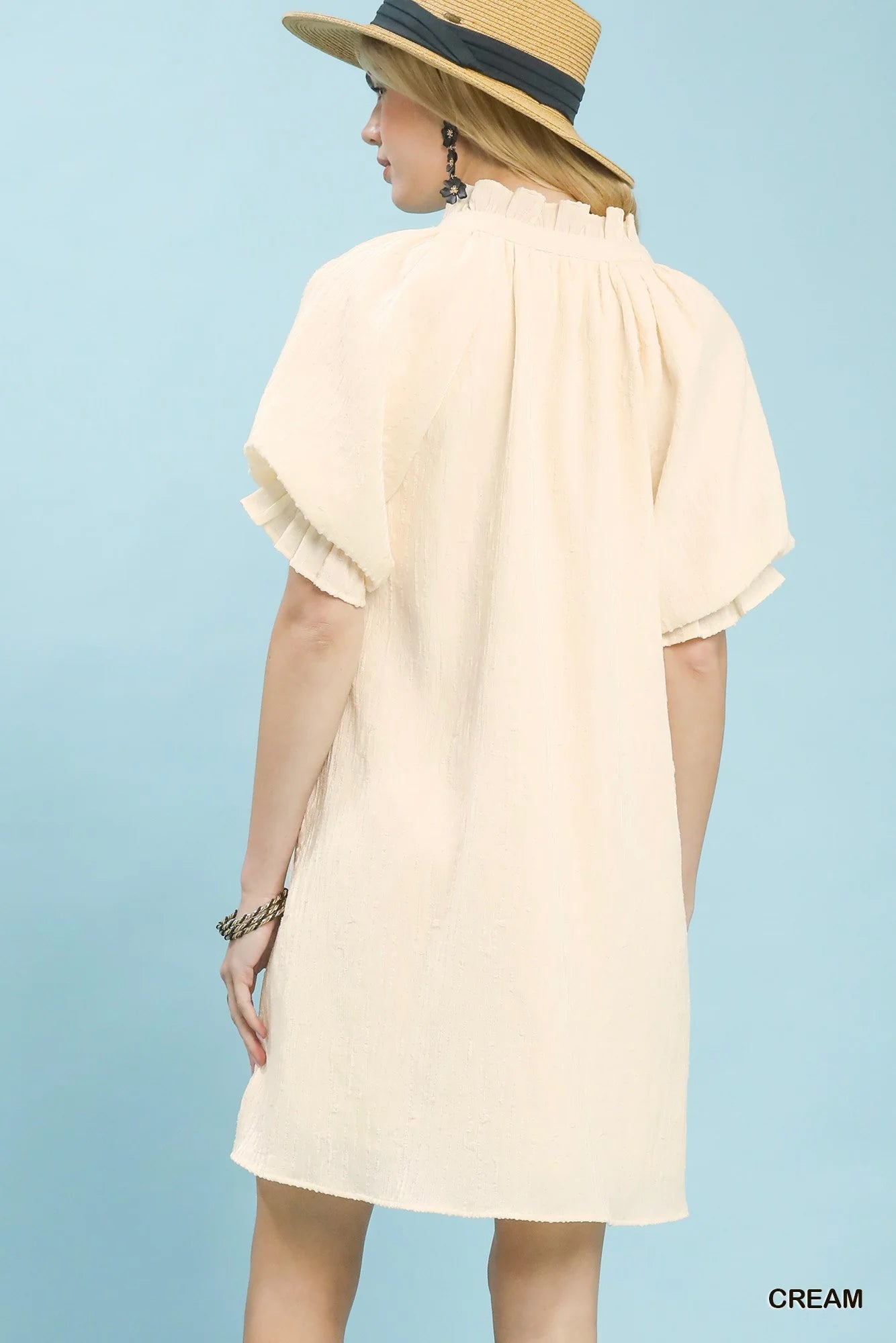 Umgee Linen Blend Ruffle Dress in Cream - Glamourous Grace