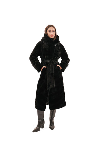 Faux Mink Effect Fur Hooded Coat
