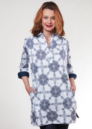 Vail Tunic Navy White Medallion - Glamourous Grace