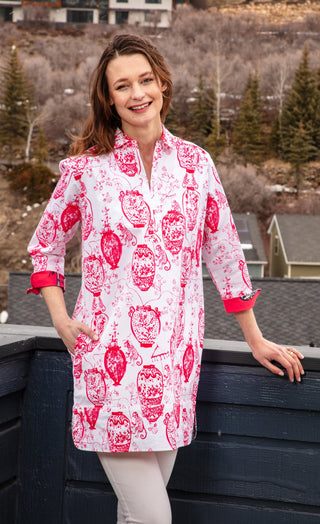 Vail Tunic Pink White Chinoiserie - Glamourous Grace