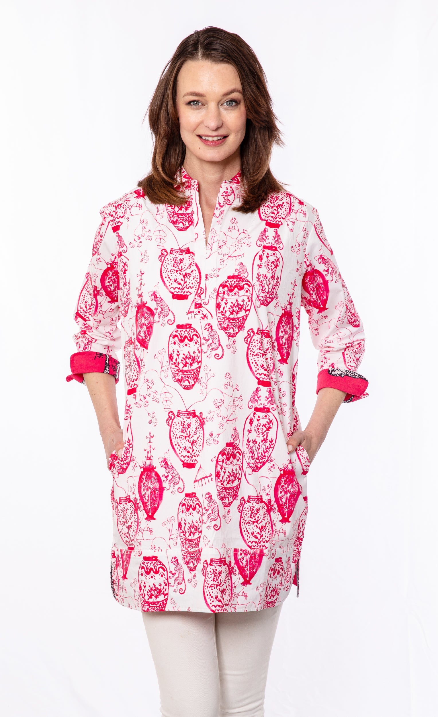 Vail Tunic Pink White Chinoiserie - Glamourous Grace