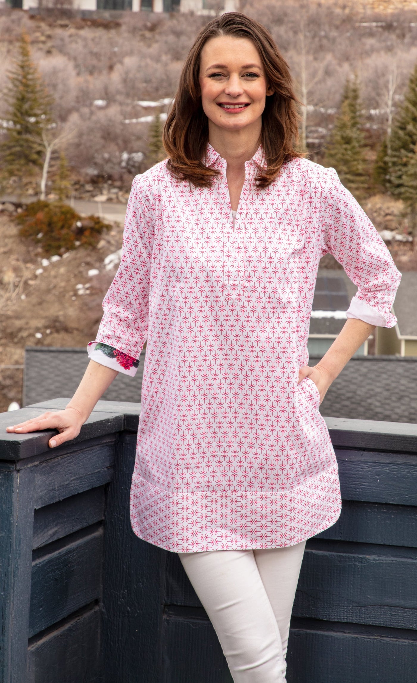 Vail Tunic Mini Pink Palms Print - Glamourous Grace