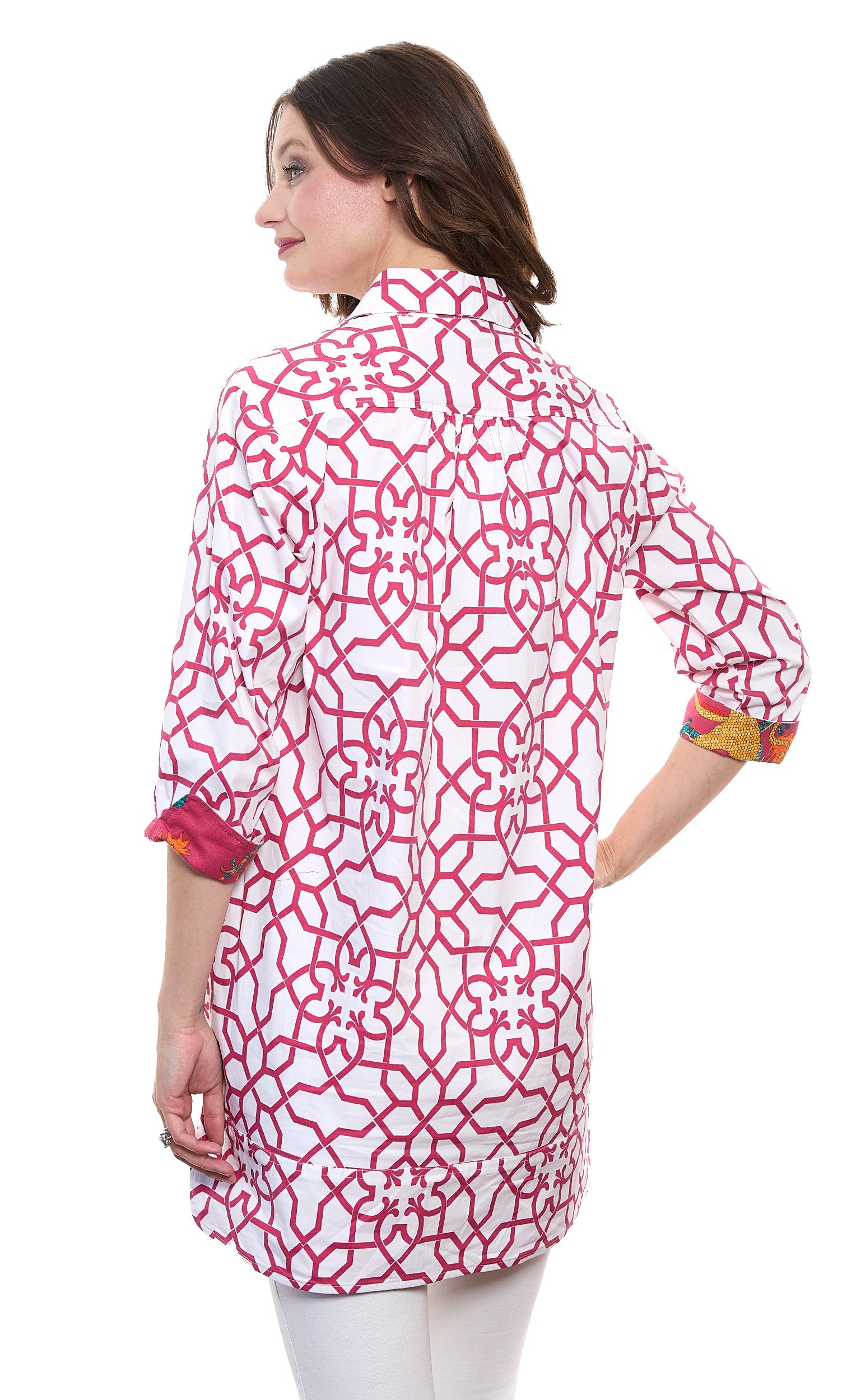 Vail Tunic Pink White Geo Print Cotton with Stretch - Glamourous Grace