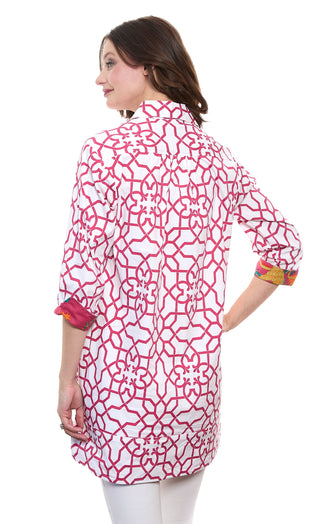 Vail Tunic Pink White Geo Print Cotton with Stretch - Glamourous Grace