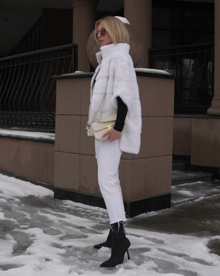 Genuine Scandinavian Mink Fur Poncho in Snow