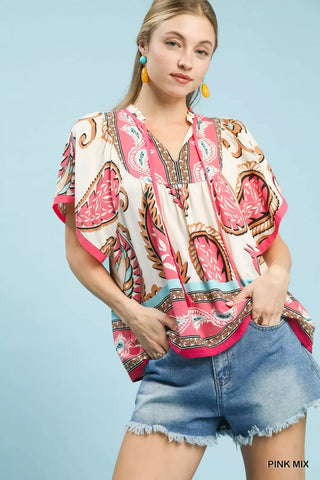 Umgee Mix Paisley Border Print Tassel Top - Glamourous Grace