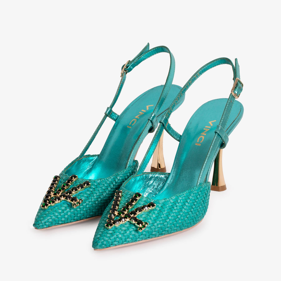 The Luna Turquoise Leather Slingback Women Sandal - Glamourous Grace
