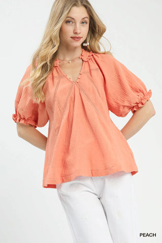 Umgee Cotton Gauze Ruffle Top - Glamourous Grace