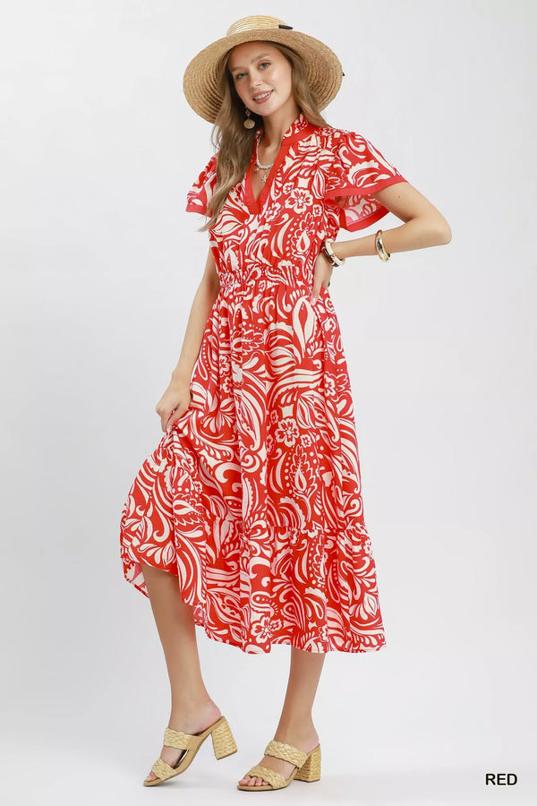 Umgee Paisley Print Midi Dress with Side Pockets - Glamourous Grace