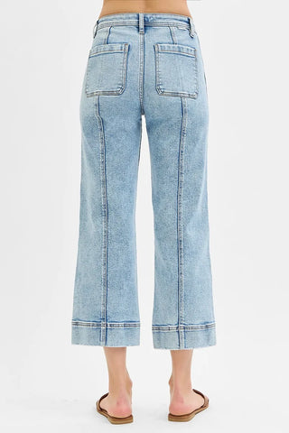 RISEN High Rise Crop Wide Front Seam Detailed Jeans